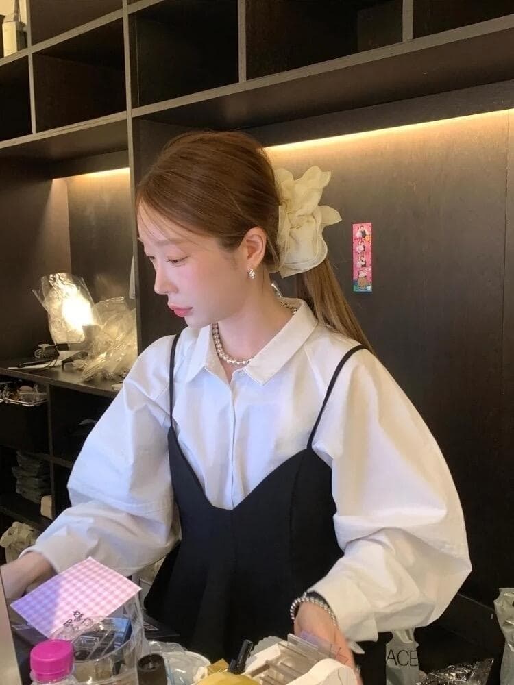 있음 선적 chic 다용도 작은 대중 패션 캐주얼 단색 셔츠 투피스 조끼 상세 이미지 12