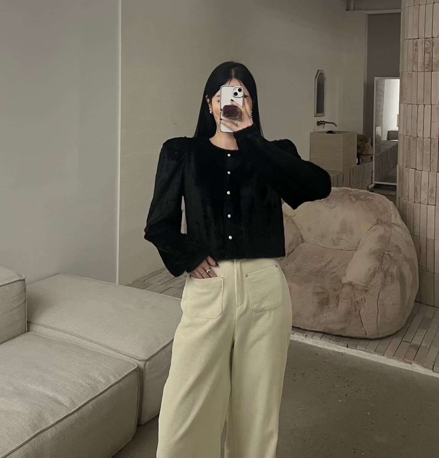 있음 선적 한 부서 다용도 chic 이른 봄 모피 센스 작은 대중 패션 싱글 줄 버튼 재킷 이미지 4