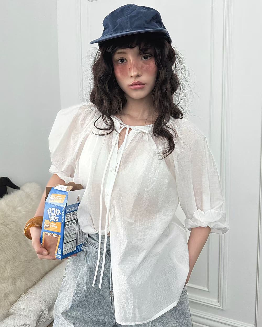 있음 선적 chic 다용도 작은 대중 패션 라운드 넥 셔츠