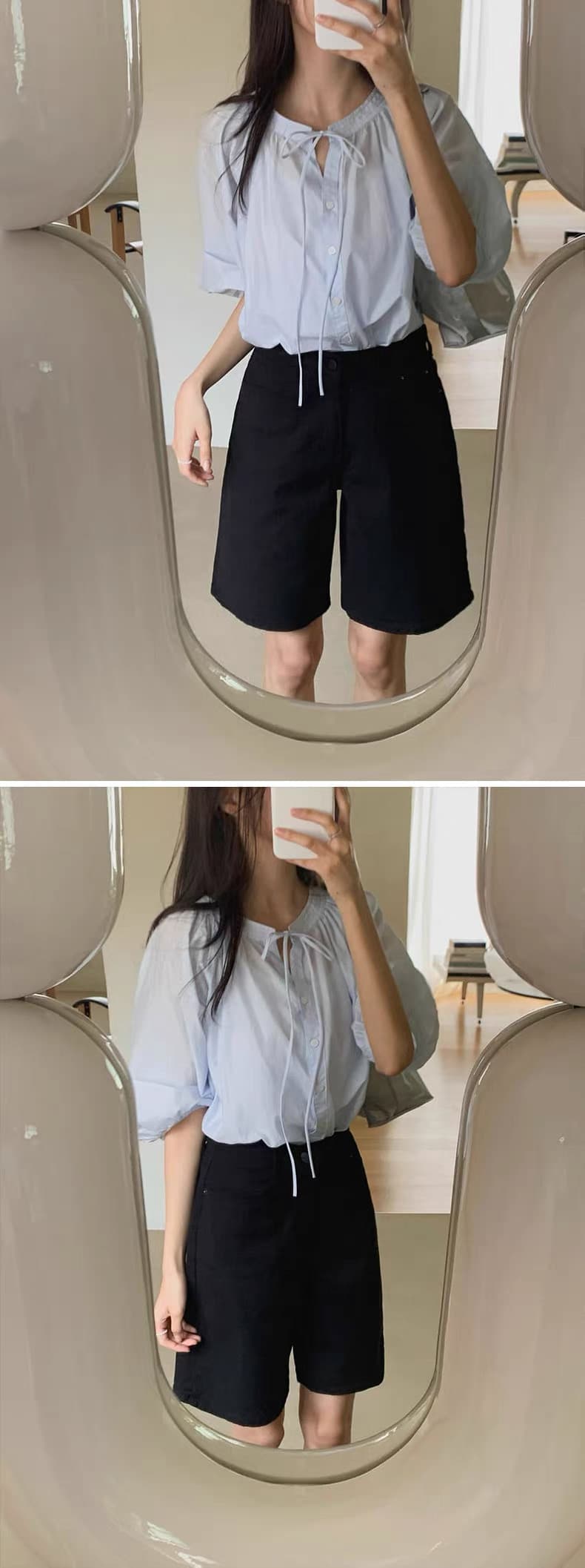 있음 선적 chic 다용도 작은 대중 패션 라운드 넥 셔츠 상세 이미지 9