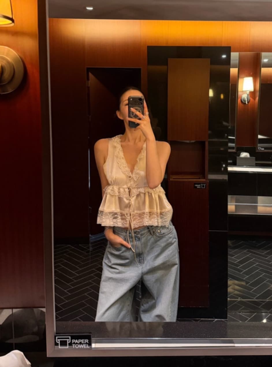 있음 선적 chic 다용도 달콤함 레이스 민소매 조끼 상세 이미지 20