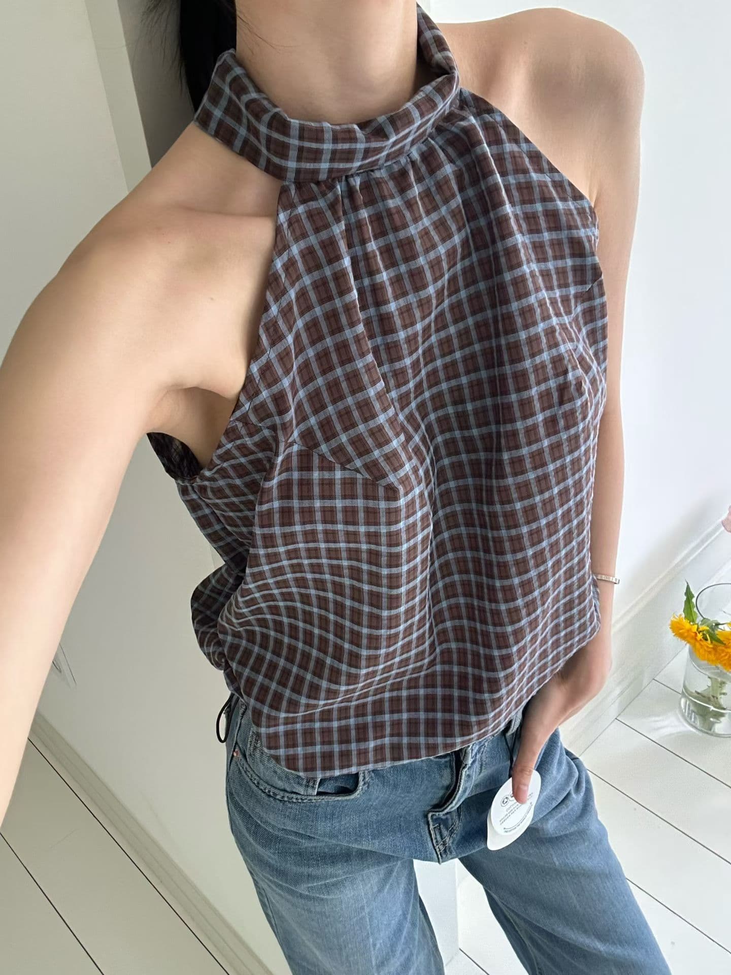 있음 선적 chic 다용도 체크무늬 행침 목 조끼 이미지 4