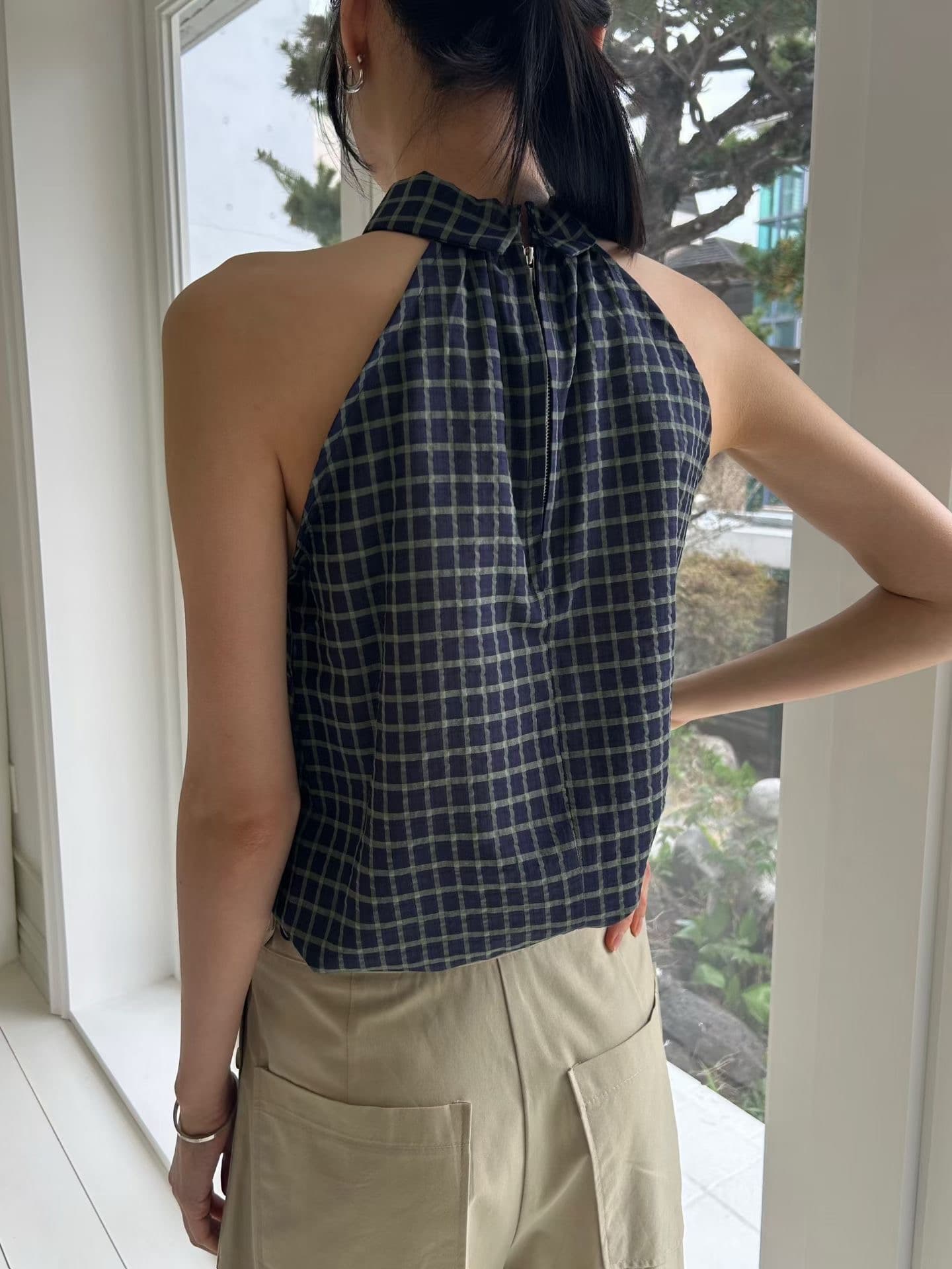 있음 선적 chic 다용도 체크무늬 행침 목 조끼 상세 이미지 6