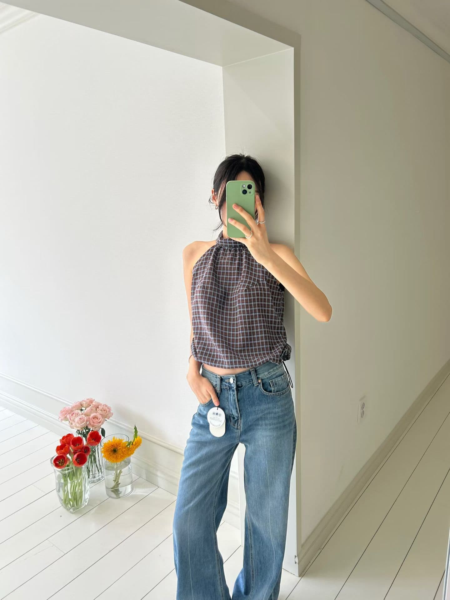 있음 선적 chic 다용도 체크무늬 행침 목 조끼 상세 이미지 11