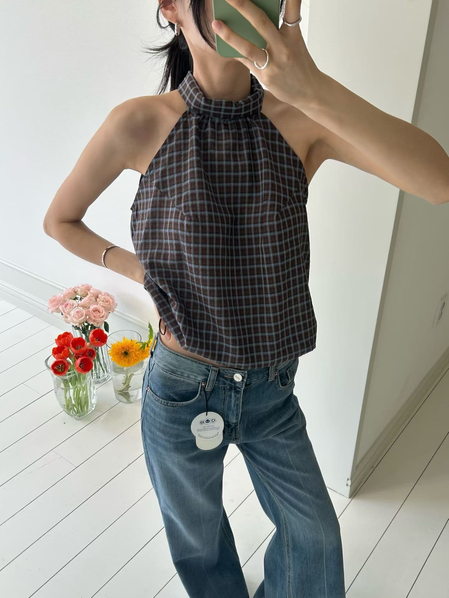 있음 선적 chic 다용도 체크무늬 행침 목 조끼 상세 이미지 15