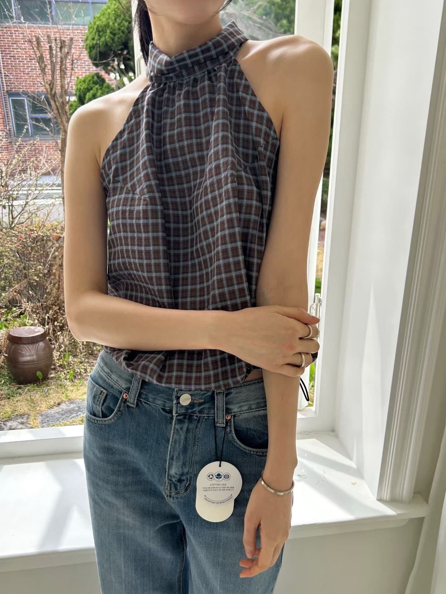 있음 선적 chic 다용도 체크무늬 행침 목 조끼 상세 이미지 19
