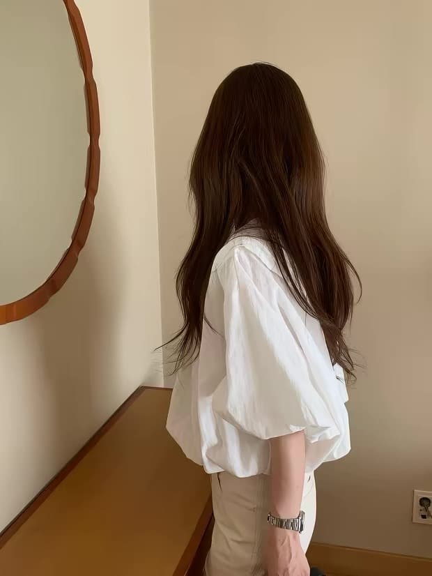 라운드 넥 자카드 꽃밭 반팔 맨위 싱글 줄 버튼 상세 이미지 2