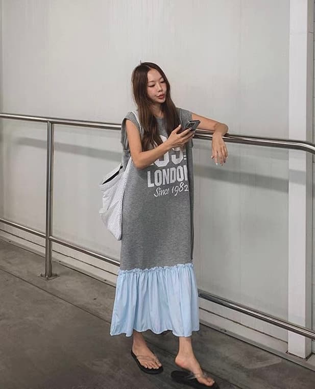 캐주얼 프린트 패치워크 드레스