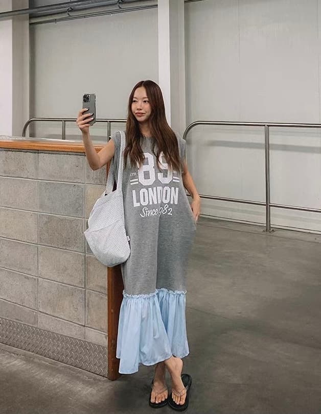 캐주얼 프린트 패치워크 드레스 이미지 2