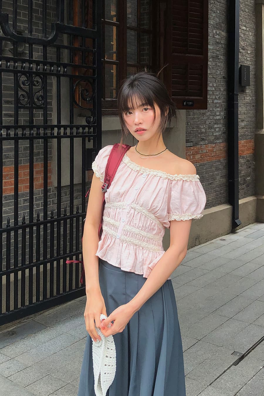 달콤함 패치워크 레이스 몸매 가꾸기 보트넥 맨위 상세 이미지 14