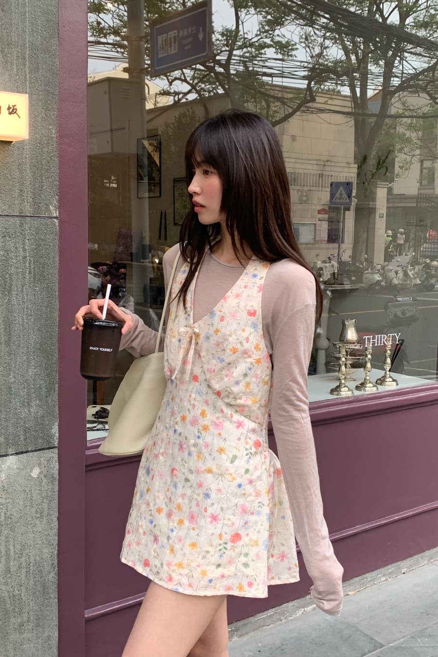 연령 감소 휴가 행침 목 프린트 드레스 상세 이미지 1