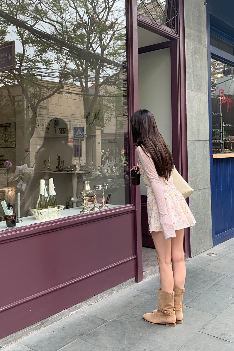 연령 감소 휴가 행침 목 프린트 드레스 상세 이미지 4