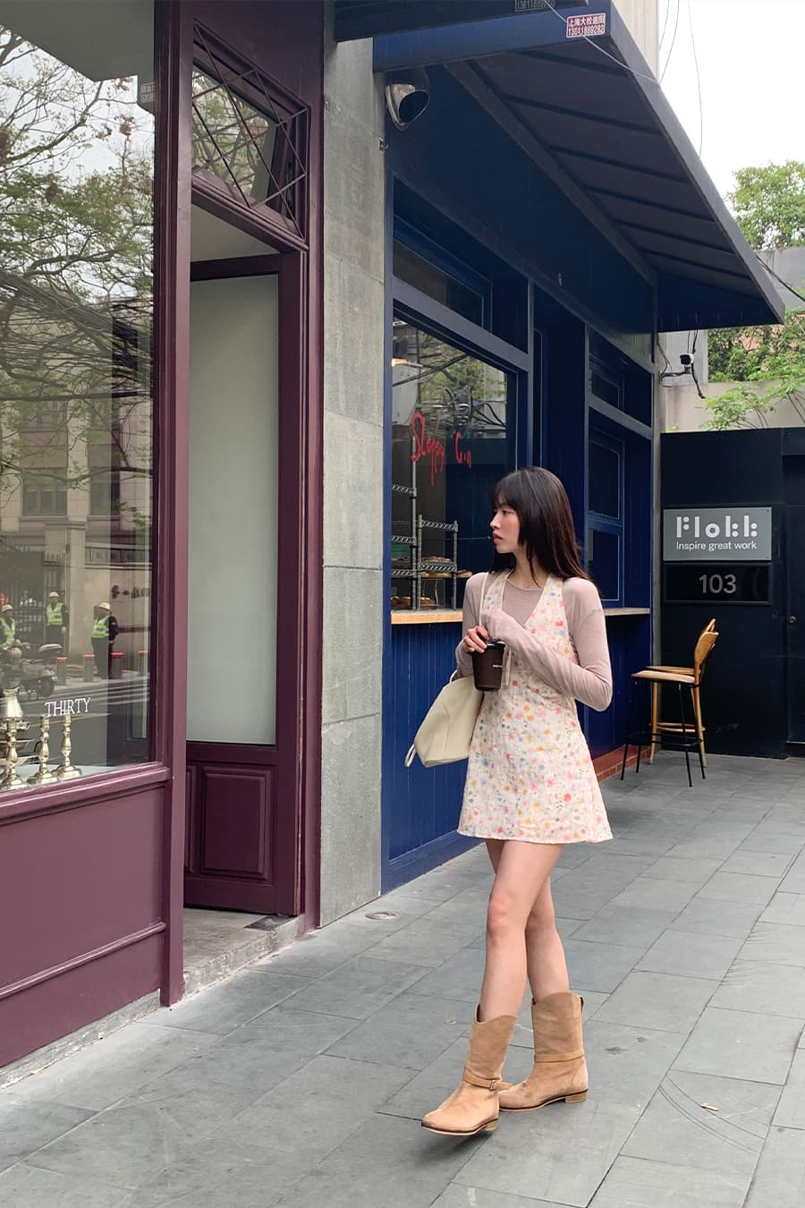 연령 감소 휴가 행침 목 프린트 드레스 상세 이미지 5