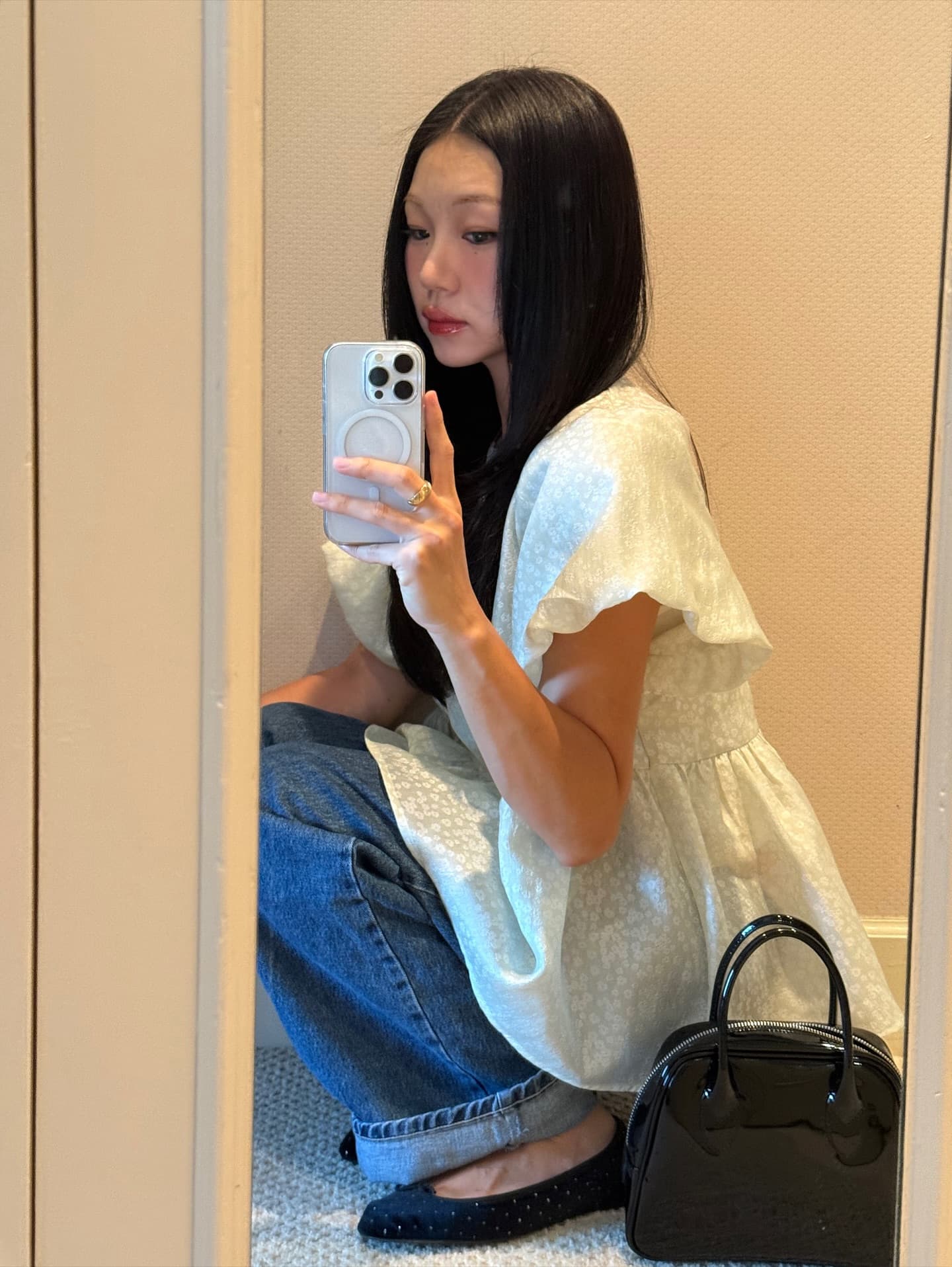 연령 감소 자카드 거품 소매 루즈핏 맨위 상세 이미지 6