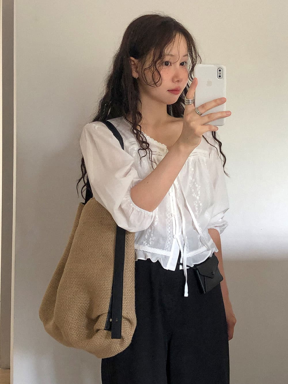 패치워크 레이스 반소매 싱글 줄 버튼 맨위 이미지 4