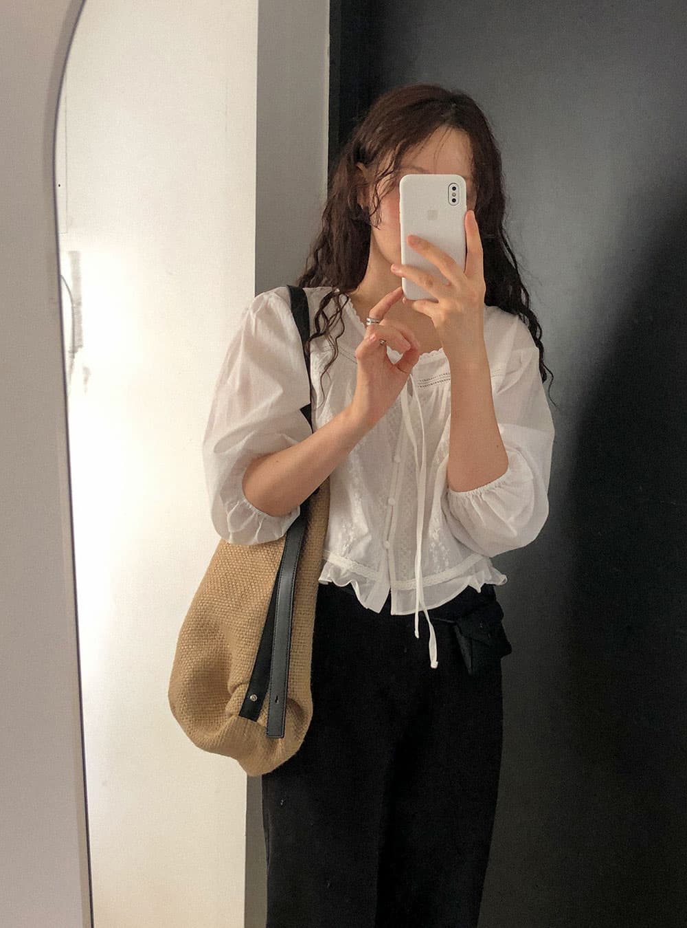 패치워크 레이스 반소매 싱글 줄 버튼 맨위 상세 이미지 6