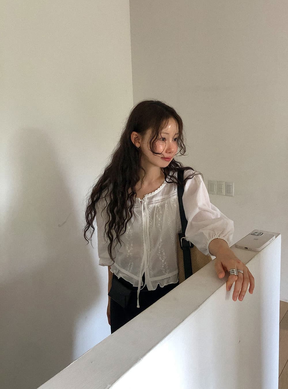패치워크 레이스 반소매 싱글 줄 버튼 맨위 상세 이미지 19