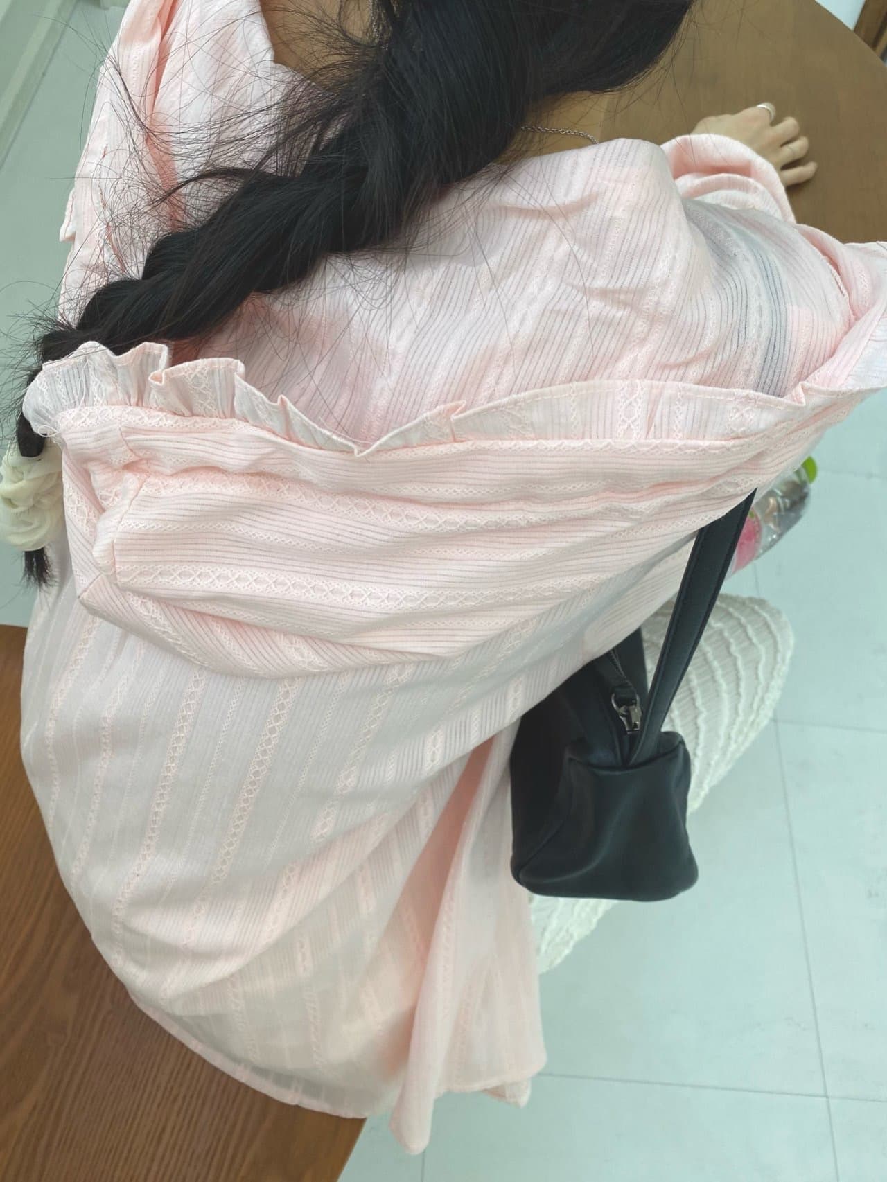자카드 후드 프릴 장식 재킷 상세 이미지 5