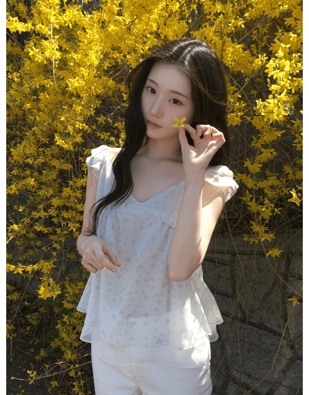 프린트 쉬폰 작은 날다 소매 루즈핏 맨위