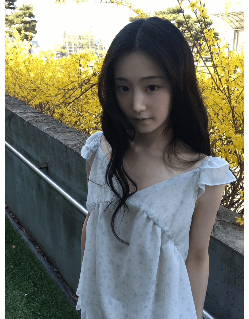 프린트 쉬폰 작은 날다 소매 루즈핏 맨위 상세 이미지 7