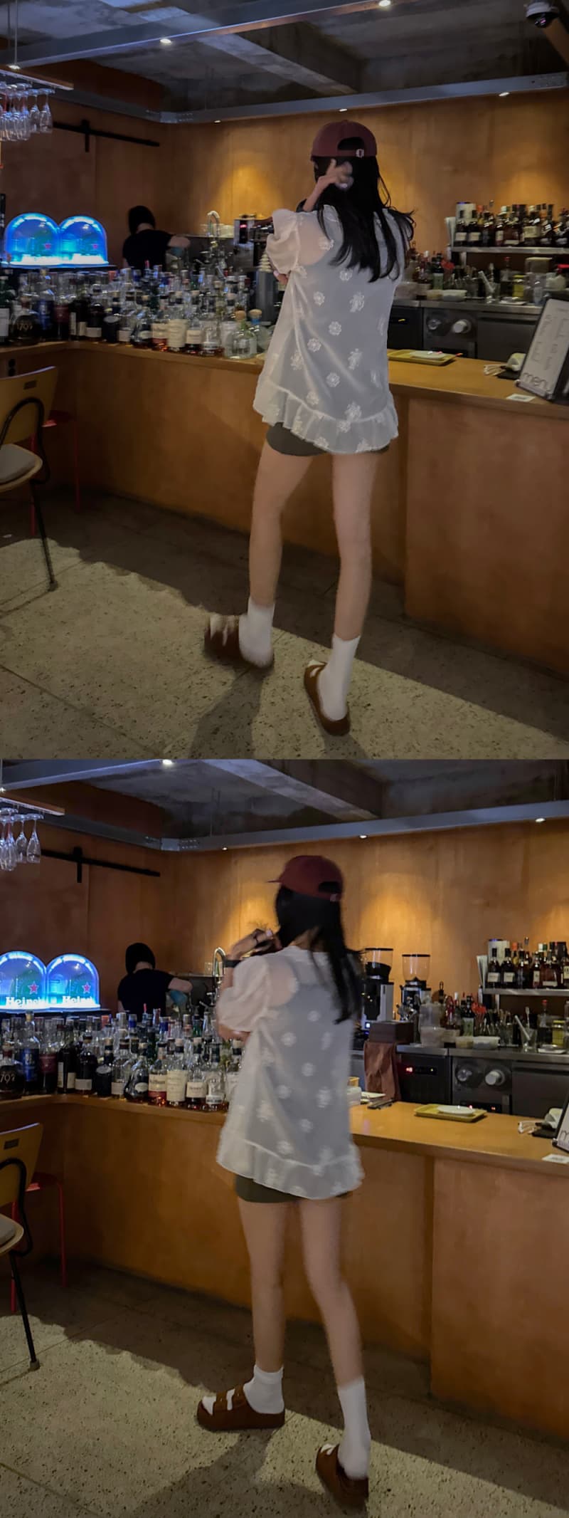 프릴 장식 얇고 가벼운 자수 거품 소매 싱글 줄 버튼 맨위 상세 이미지 7