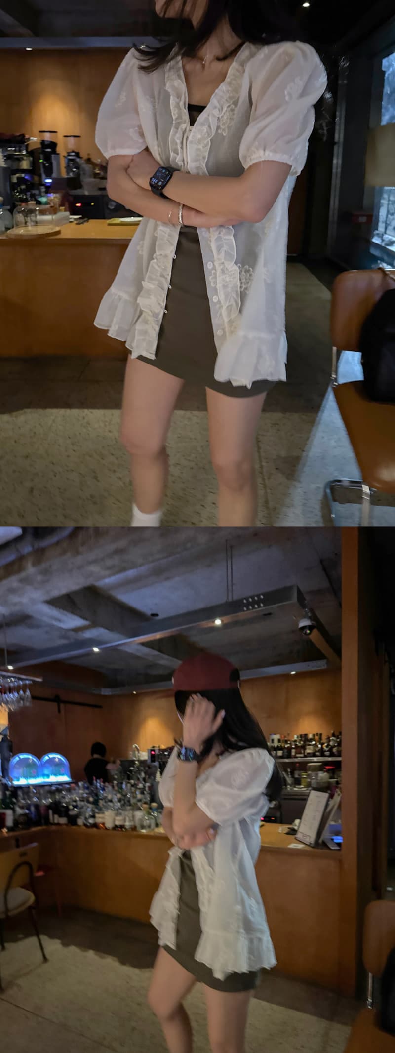 프릴 장식 얇고 가벼운 자수 거품 소매 싱글 줄 버튼 맨위 상세 이미지 8