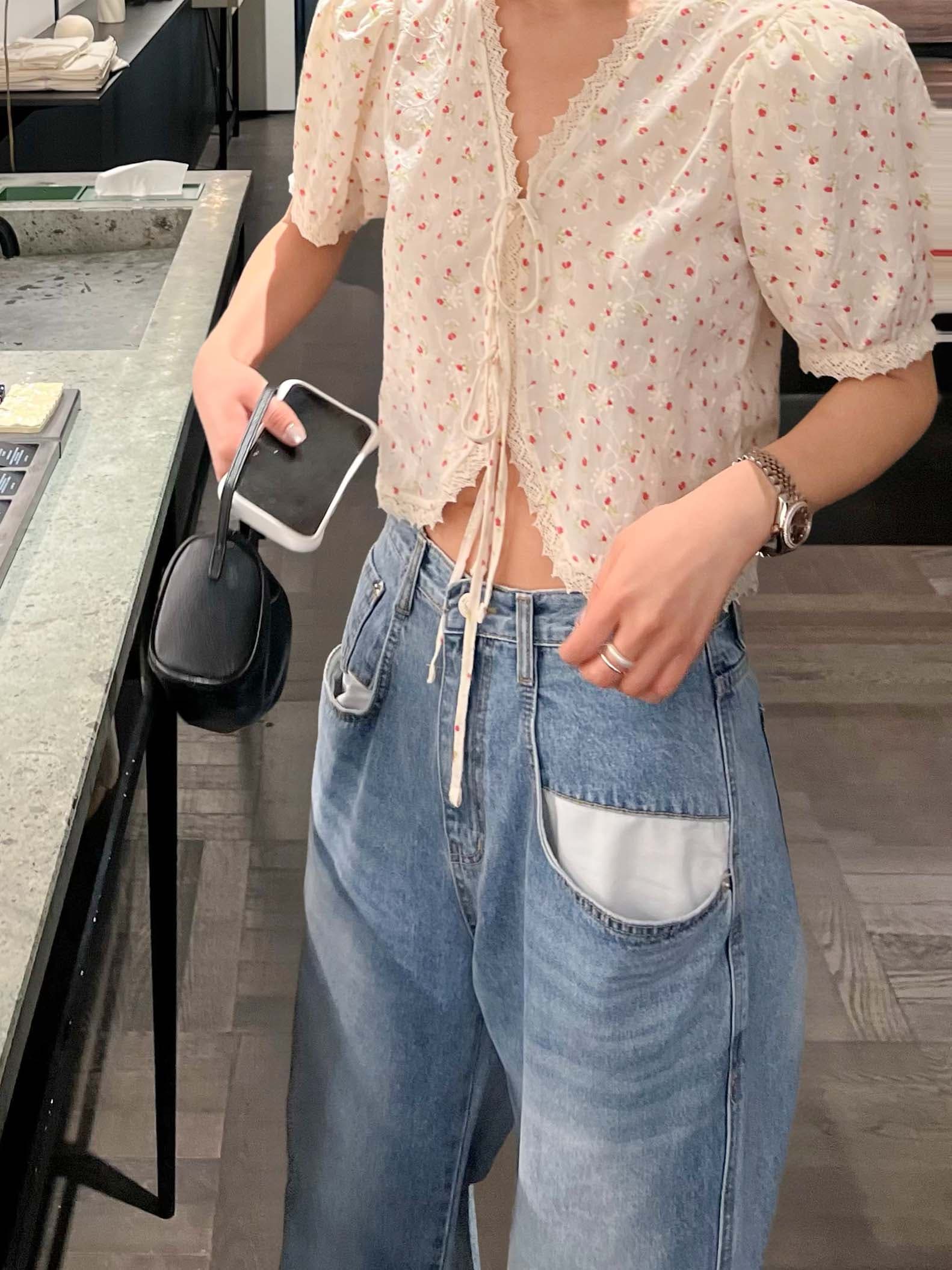 있음 선적 chic 다용도 작은 대중 패션 꽃무늬 셔츠