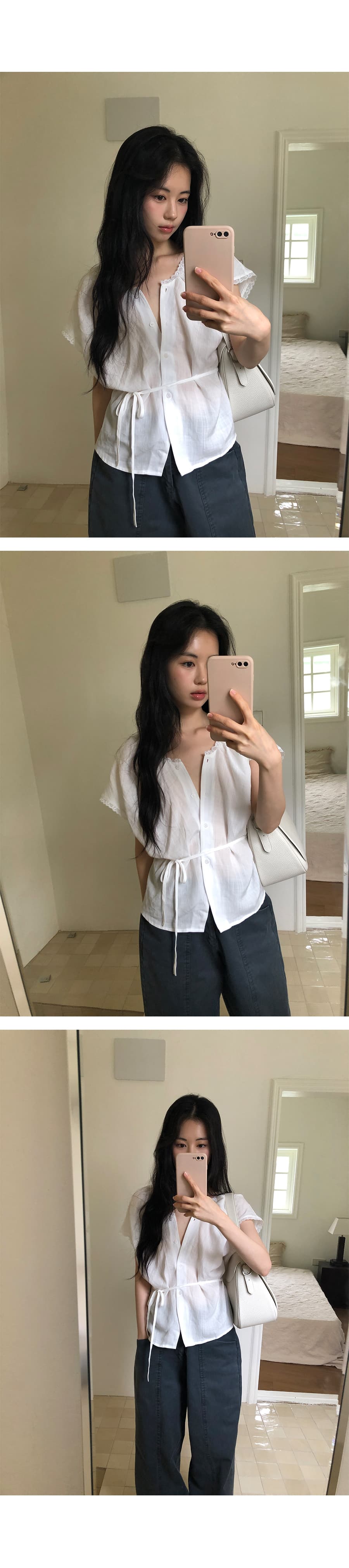 있음 선적 한 부서 다용도 아마 패치워크 레이스 싱글 줄 버튼 맨위 상세 이미지 1