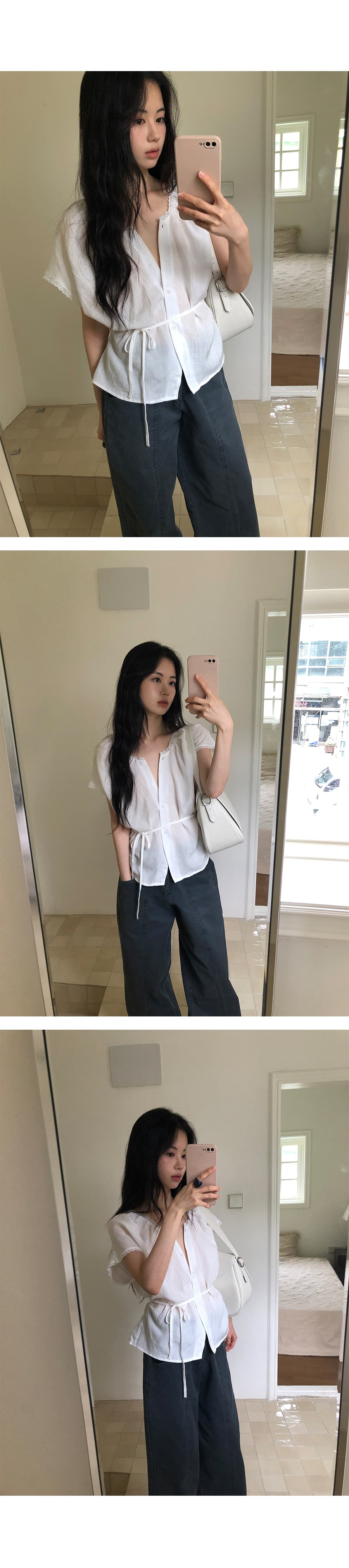 있음 선적 한 부서 다용도 아마 패치워크 레이스 싱글 줄 버튼 맨위 상세 이미지 4