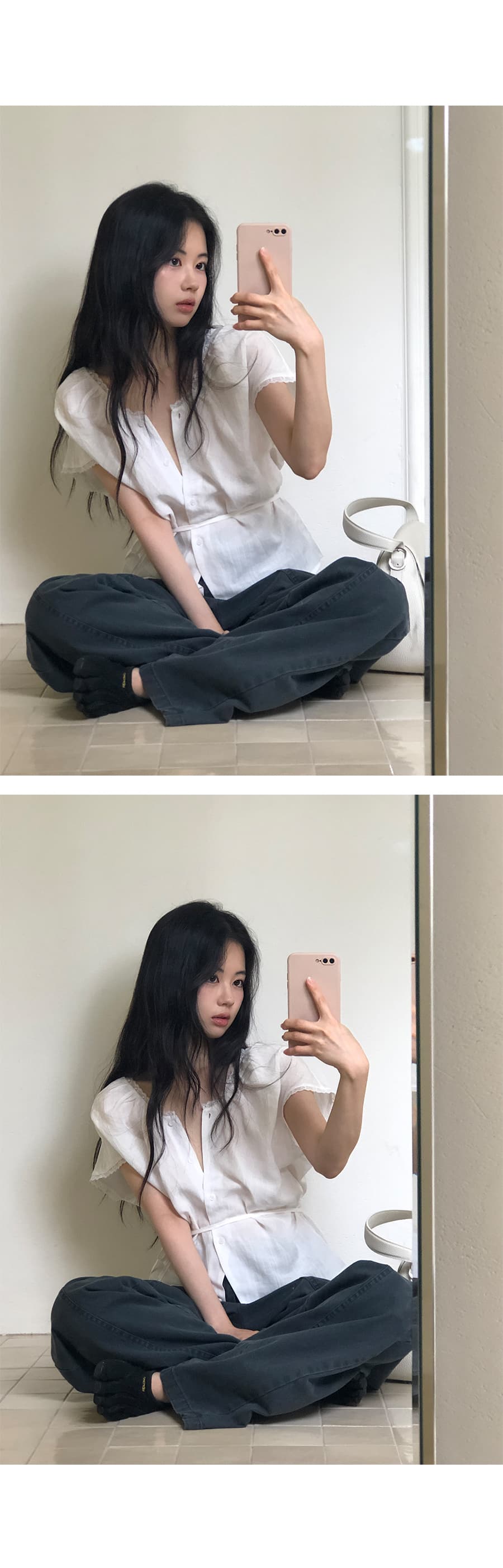 있음 선적 한 부서 다용도 아마 패치워크 레이스 싱글 줄 버튼 맨위 상세 이미지 5