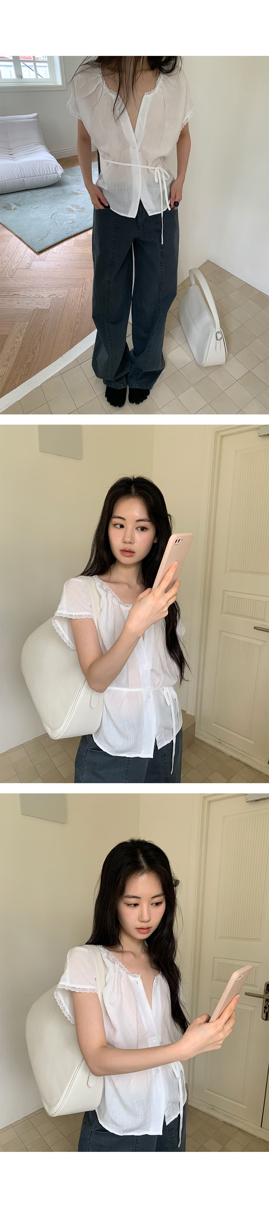 있음 선적 한 부서 다용도 아마 패치워크 레이스 싱글 줄 버튼 맨위 상세 이미지 10
