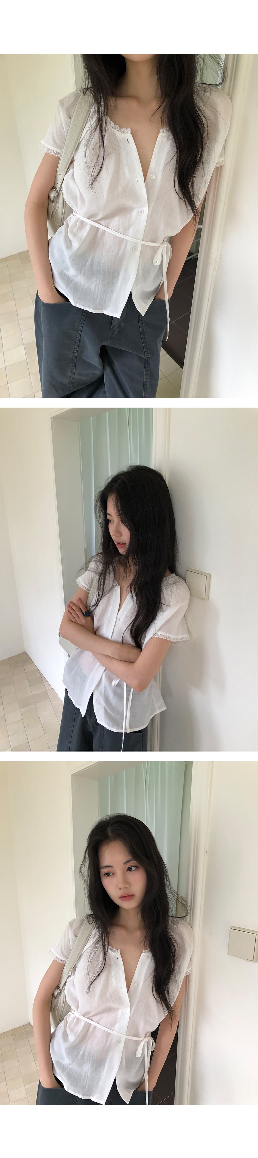 있음 선적 한 부서 다용도 아마 패치워크 레이스 싱글 줄 버튼 맨위 상세 이미지 11