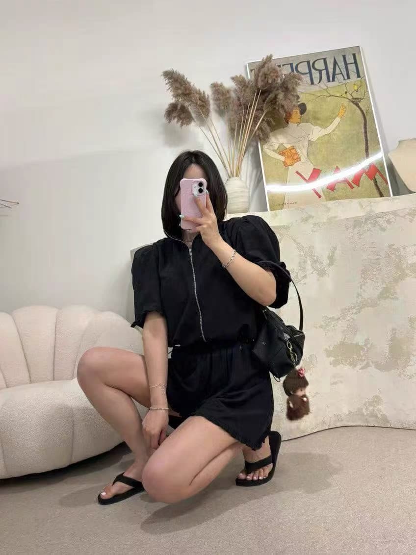 다용도 작은 대중 패션 반바지 반팔 스탠드 칼라 맨위 투피스 세트 상세 이미지 13