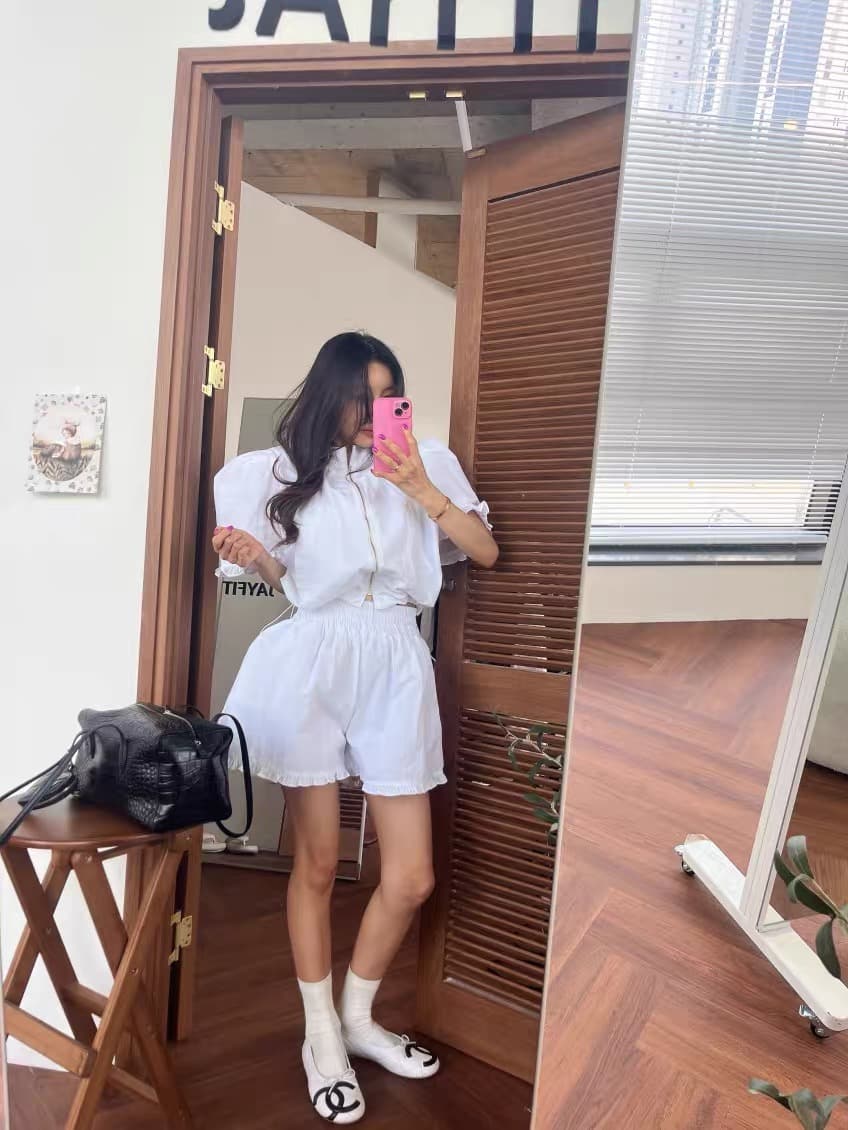 다용도 작은 대중 패션 반바지 반팔 스탠드 칼라 맨위 투피스 세트 상세 이미지 14