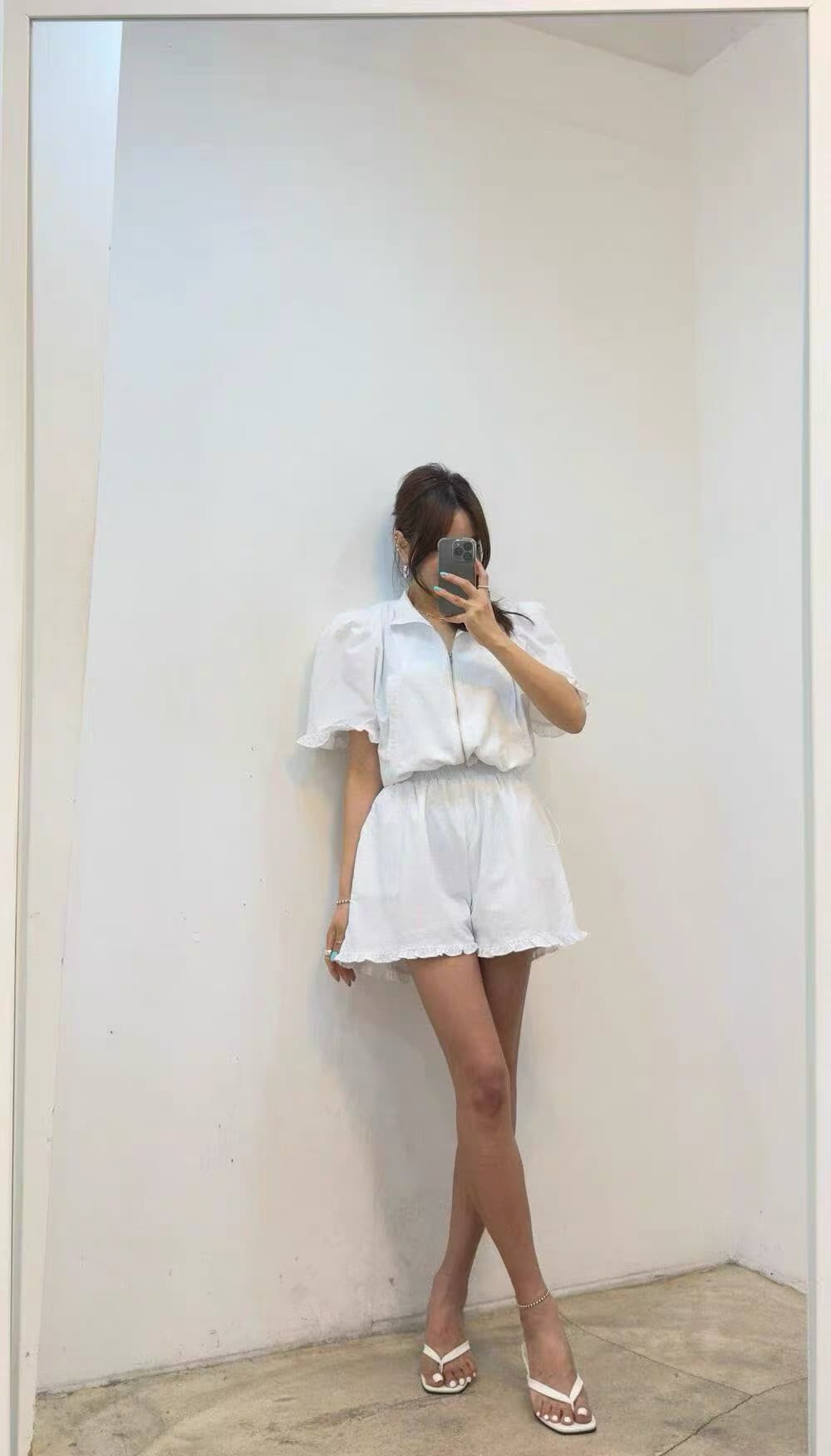 다용도 작은 대중 패션 반바지 반팔 스탠드 칼라 맨위 투피스 세트 상세 이미지 18