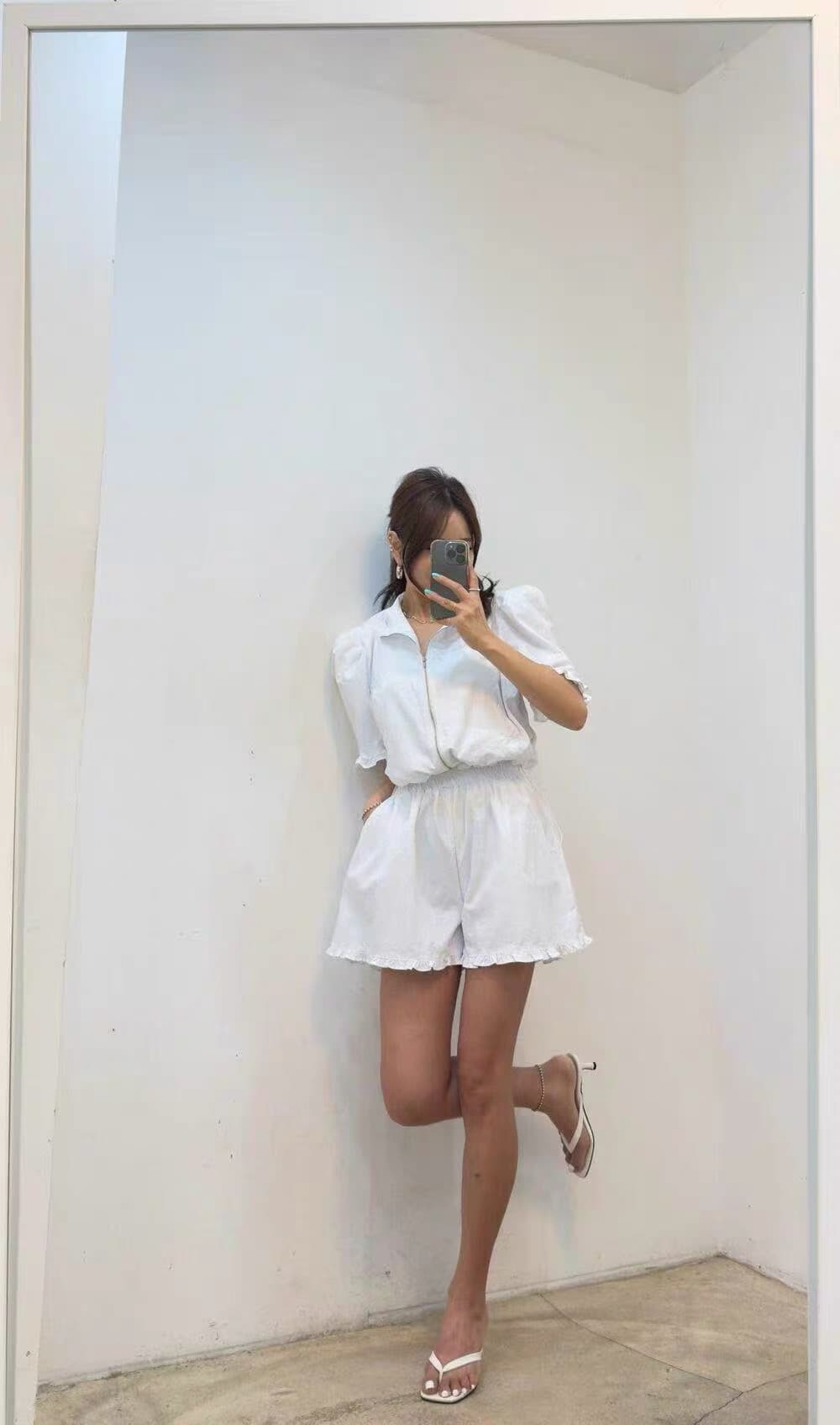 다용도 작은 대중 패션 반바지 반팔 스탠드 칼라 맨위 투피스 세트 상세 이미지 19