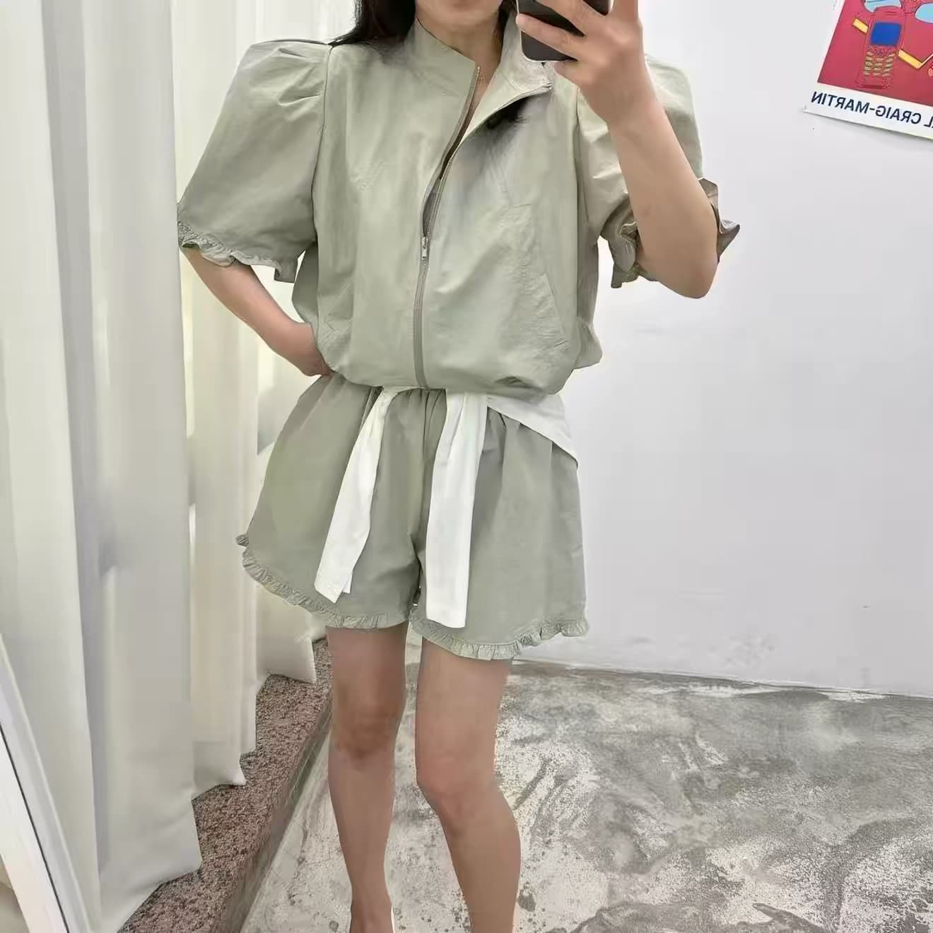 다용도 작은 대중 패션 반바지 반팔 스탠드 칼라 맨위 투피스 세트 상세 이미지 26