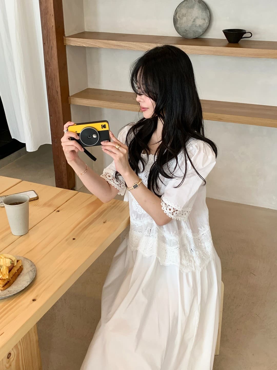 한 부서 미니멀리즘 자수 물결무늬 측면 반팔 큰 진자 드레스 상세 이미지 29