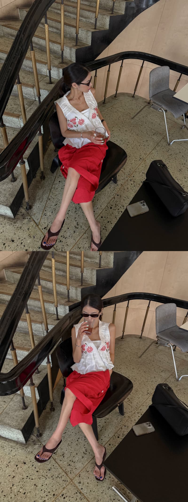 한 부서 동대문 자수 패치워크 레이스 물결무늬 측면 조끼 맨위 상세 이미지 7