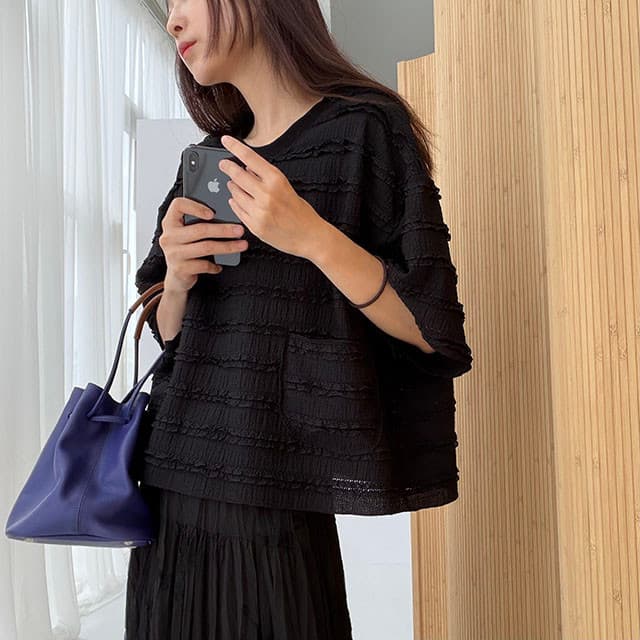 한 부서 라운드 넥 레이스 캐주얼 맨위 이미지 2