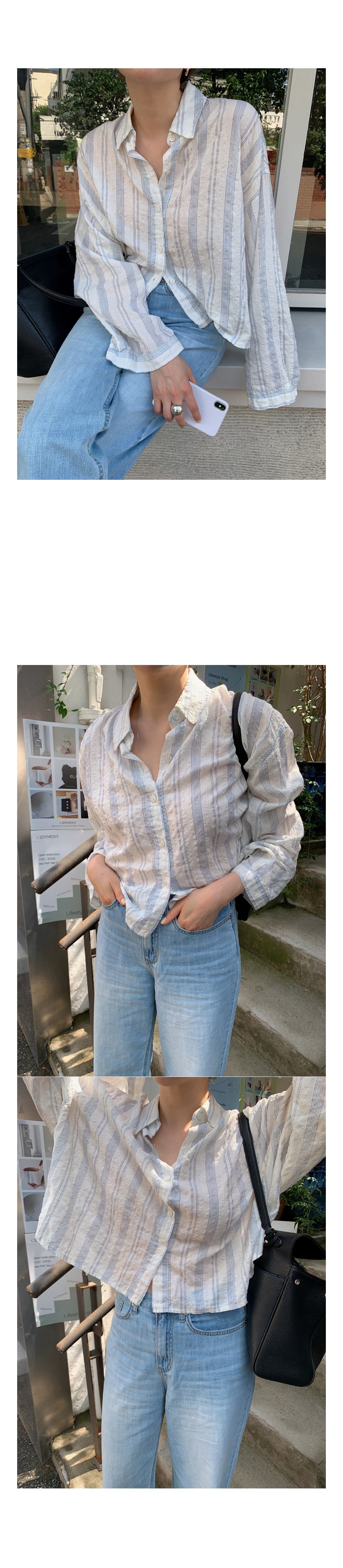 한 부서 느슨함 센스 봄 여름 가을 루즈핏 스트라이프 셔츠 상세 이미지 1