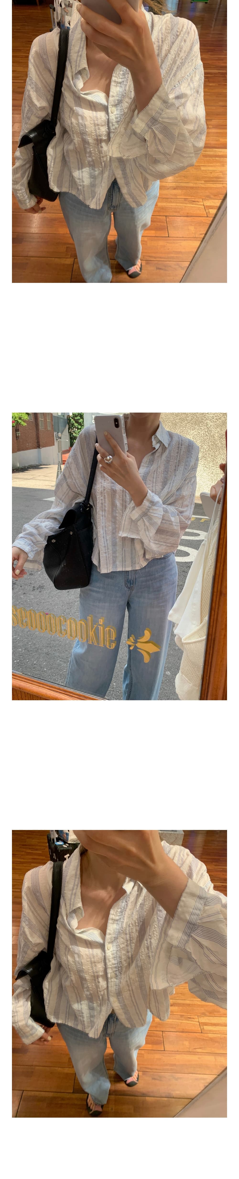 한 부서 느슨함 센스 봄 여름 가을 루즈핏 스트라이프 셔츠 상세 이미지 4