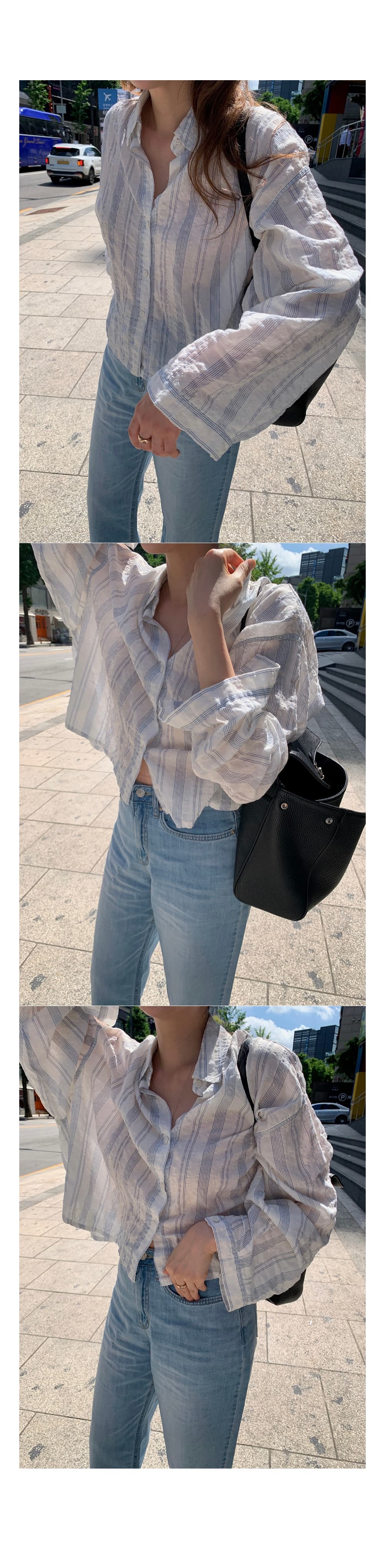 한 부서 느슨함 센스 봄 여름 가을 루즈핏 스트라이프 셔츠 상세 이미지 5