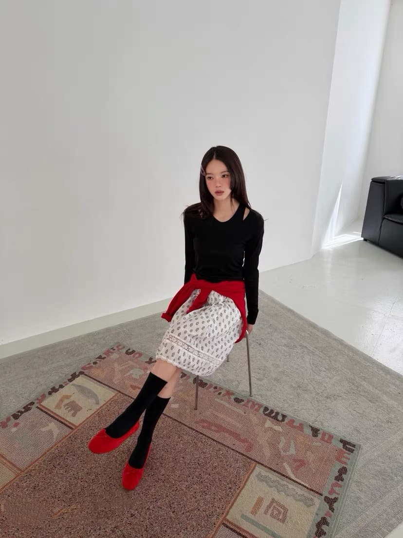있음 선적 한 부서 ins 다용도 작은 대중 패션 레트로 무늬 반신 스커트 상세 이미지 9