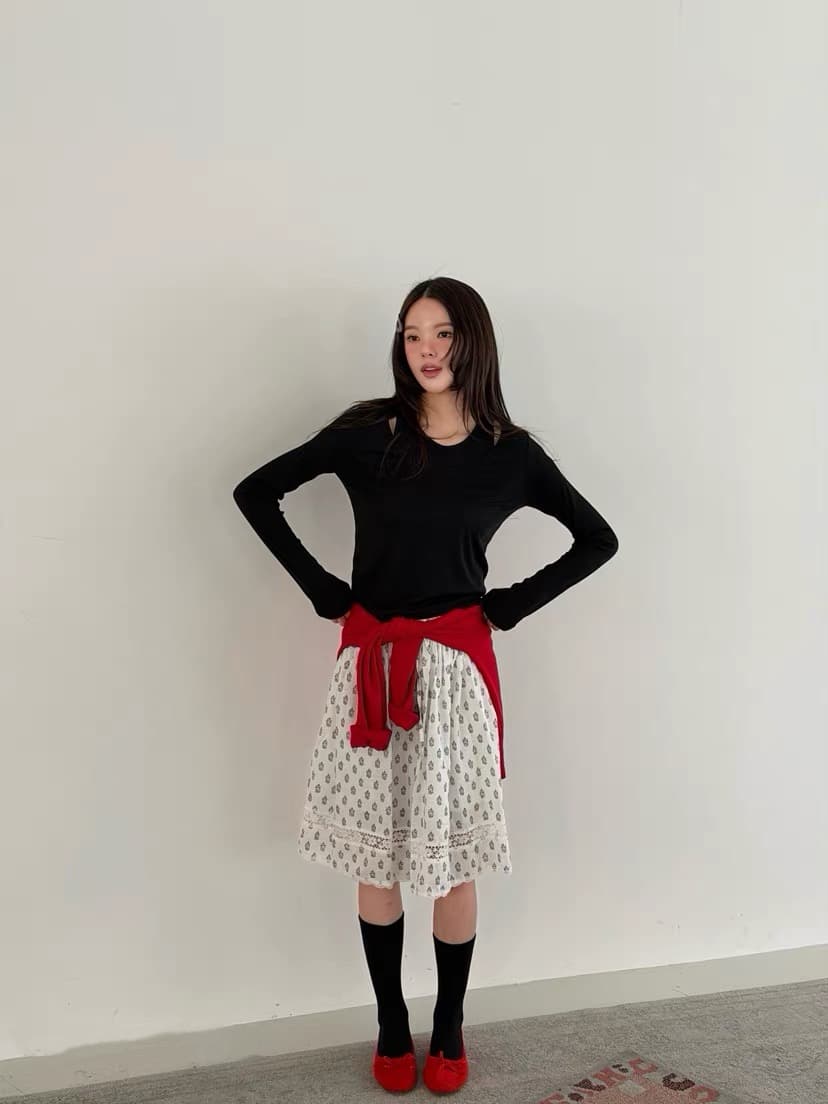 있음 선적 한 부서 ins 다용도 작은 대중 패션 레트로 무늬 반신 스커트 상세 이미지 10