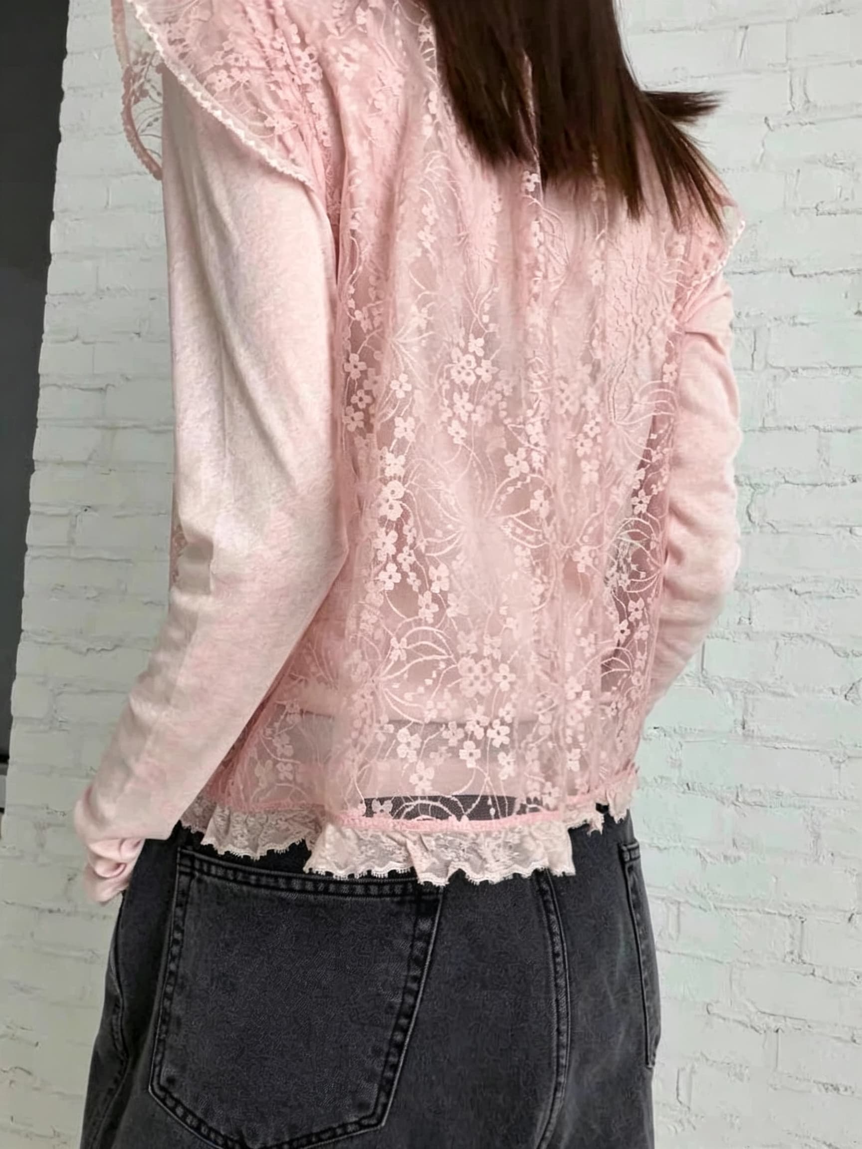 있음 선적 chic 다용도 작은 대중 패션 레이스 홀로우 아웃 셔츠 상세 이미지 4