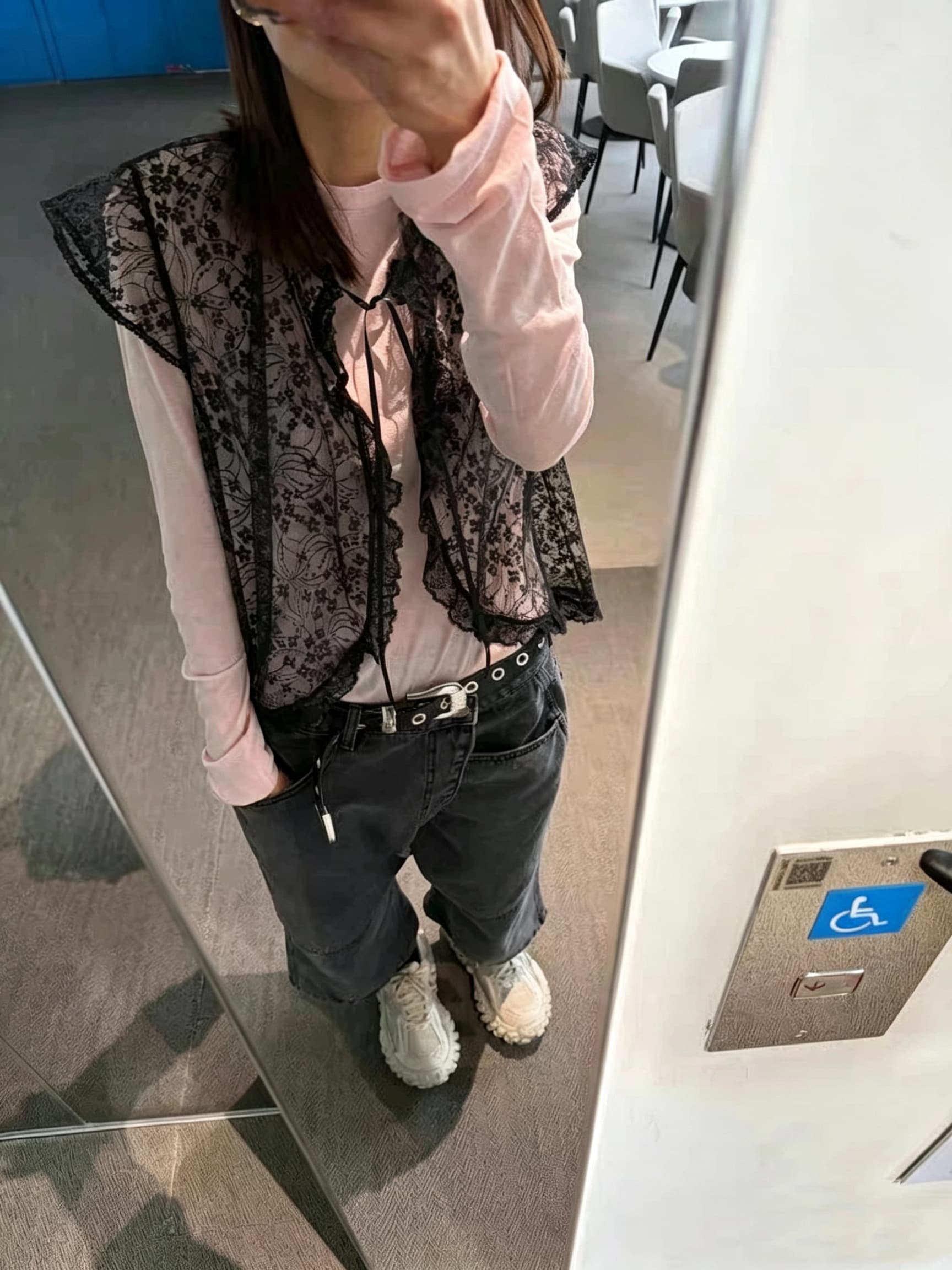 있음 선적 chic 다용도 작은 대중 패션 레이스 홀로우 아웃 셔츠 상세 이미지 13