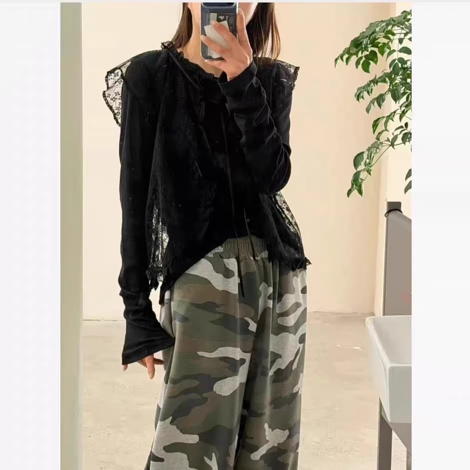 있음 선적 chic 다용도 작은 대중 패션 레이스 홀로우 아웃 셔츠 상세 이미지 16