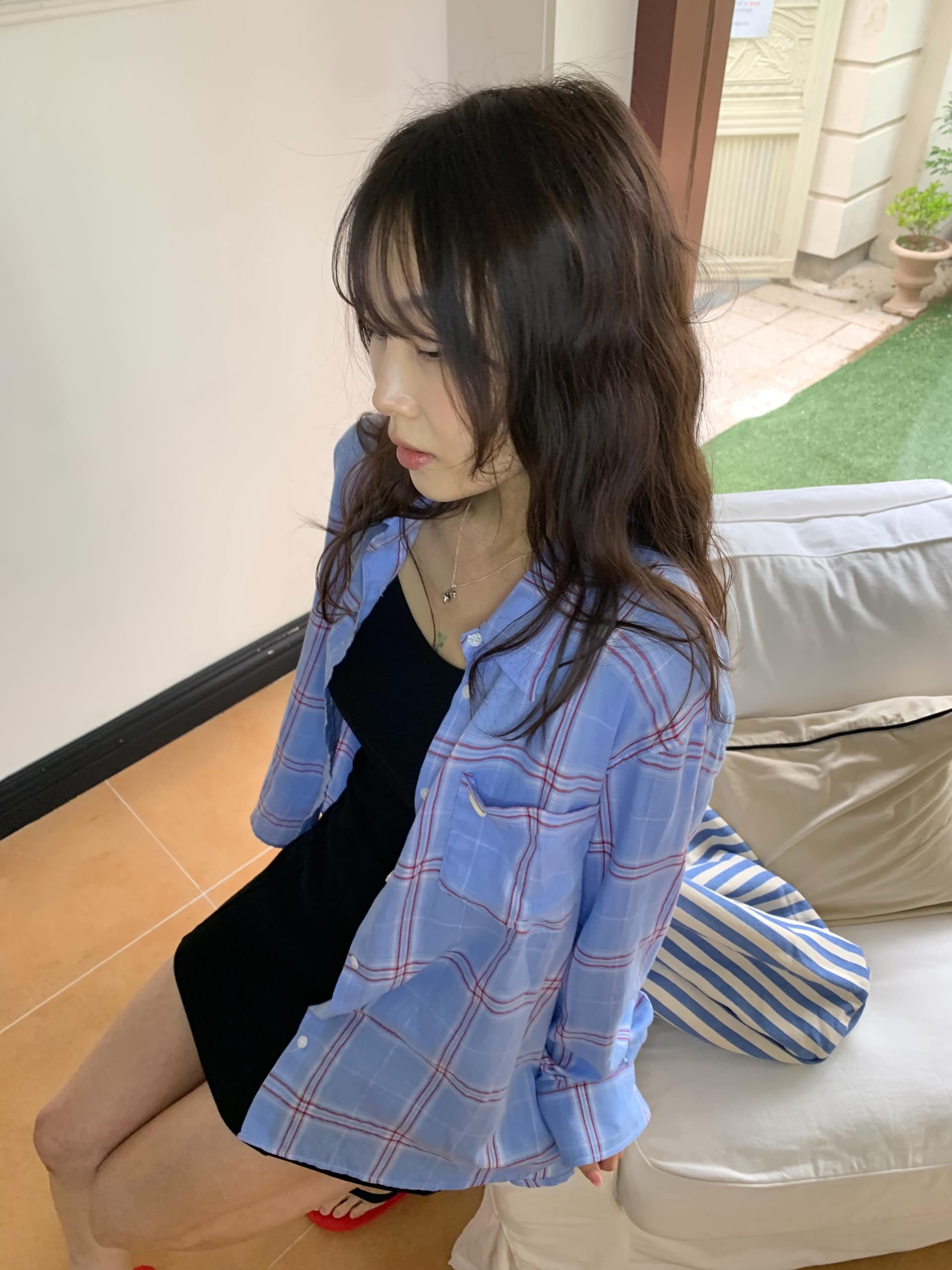 있음 선적 chic 다용도 작은 대중 패션 체크무늬 특출 한 다용도 셔츠 긴팔 맨위 BF 바람 상세 이미지 16