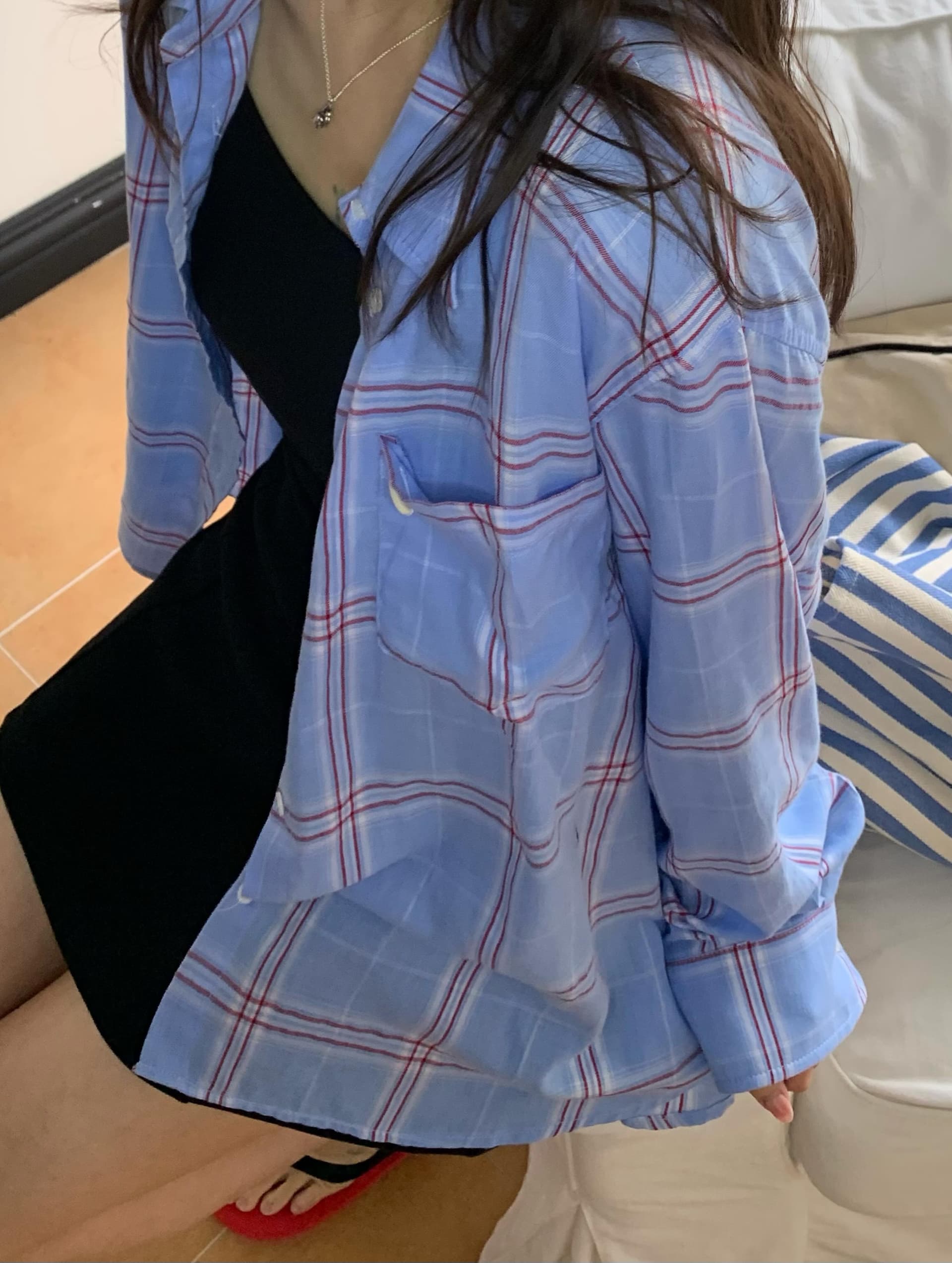있음 선적 chic 다용도 작은 대중 패션 체크무늬 특출 한 다용도 셔츠 긴팔 맨위 BF 바람 상세 이미지 21
